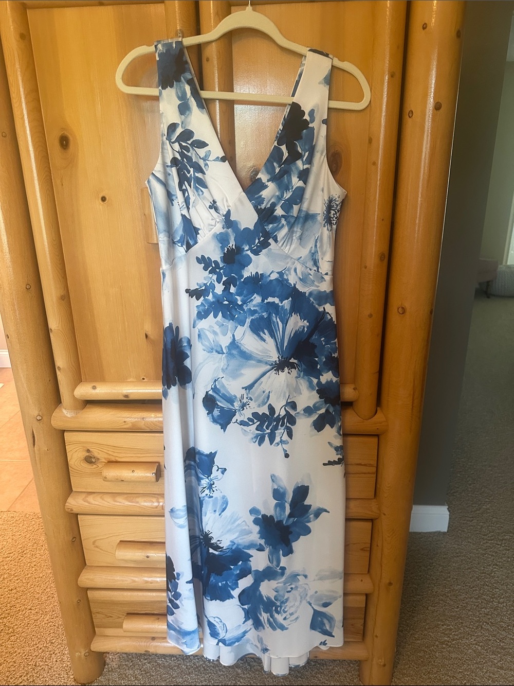 Donna Karan White and Blue Floral Maxi Dress